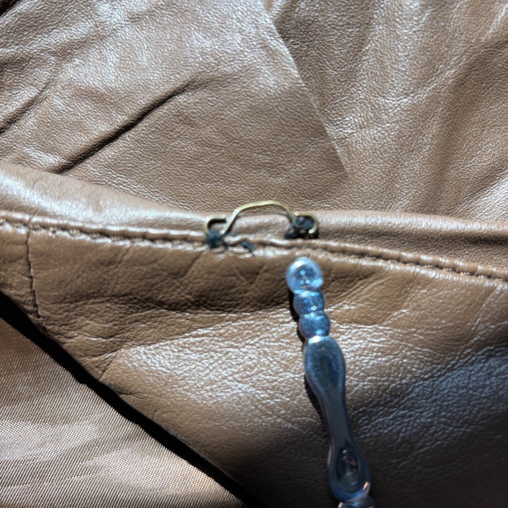 Neiman Marcus Exclusive Brown Genuine Leather Ruffle Draped Front Jacket Medium - Picture 14 of 15
